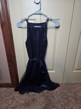 Candalite Petite Sleeveless Halter-Style Dress - Blue Sz Medium